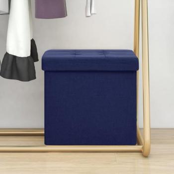 Portable Blue Folding Bench with Integrated Storage – Faux Linen