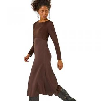Dusk Women's Brown Satin Stretch Midi Dress