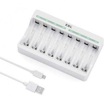 Caricabatterie EBL per batterie AA e AAA con 8 slot