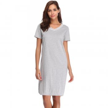 Hawiton Robe de Nuit Femme Coton Manche Courte Gris Taille S