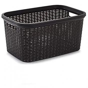 Cesto de ropa plástico con asas 53 x 26 x 36 cm, 35 litros, diseño rattan, color wengué