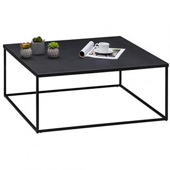 Table basse HILAR design rétro vintage industriel en métal noir, plateau carré 80 x 80 cm