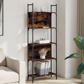 VidaXL 5-Tier Bookshelf in Smoked Oak, Dimensions: 60.5x24x166.5 cm, Material: Engineered Wood