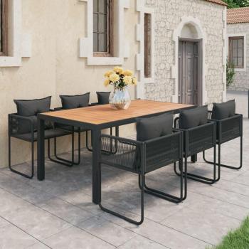 7-Piece Patio Dining Set PVC Rattan Black and Brown