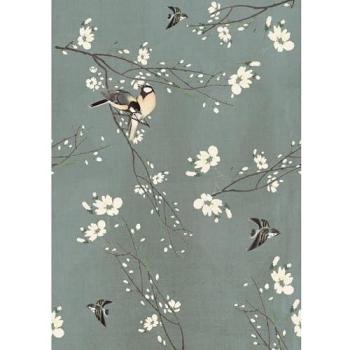 Papier Peint Panoramique Birds & Blossom — Vert bleuté, 200X280 cm