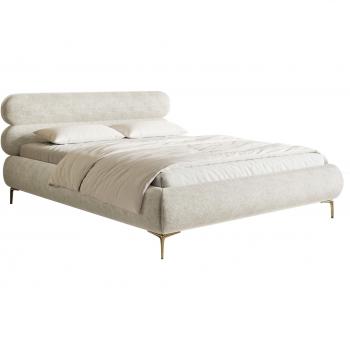 Lit coffre Selsey 140x200 en tissu grège et pieds dorés