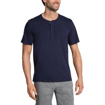 Schiesser Herren T-Shirt Knopfleiste Mix & Relax, Blau