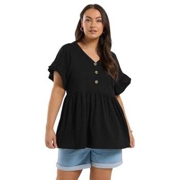 Black Frilled Sleeve Peplum Top (Size 20)