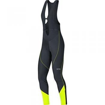 GORE Women's Bib Tights C3 Windstopper with Seat Pad – 34, Black/Yellow