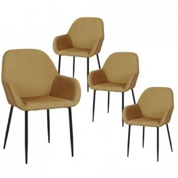 ALESSIA – Lot de 4 Fauteuils Velours Côtelé Jaune Moutarde – Altobuy
