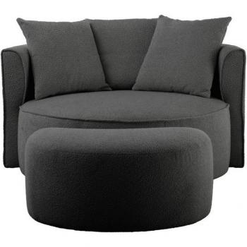 Rundsessel XXL „Isalie“ mit Hocker – 3 Zierkissen, große Sitzfläche
