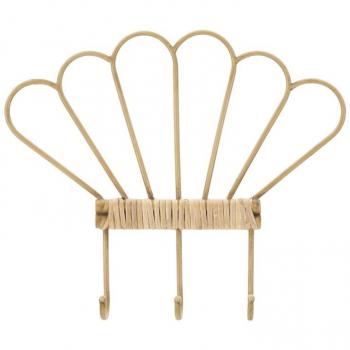 Porte-manteaux en métal et rotin 3 crochets