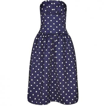 Polka Dot Midnight Satin Midi Dress – Size 14 UK, Navy