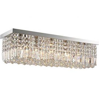 HOMCOM Modern Crystal Ceiling Light Square Chandelier for Home Office