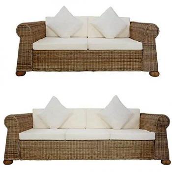 VidaXL Set di Divani 2 pz con Cuscini in Rattan Naturale