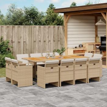 13-Piece Outdoor Dining Set with Beige Cushions and Poly Rattan