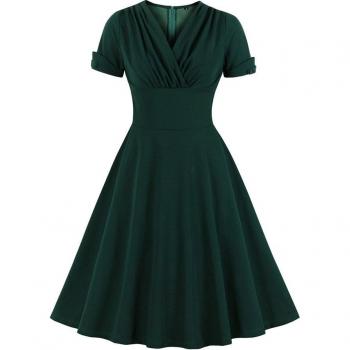 Vestido A-line retro plisado para mujeres