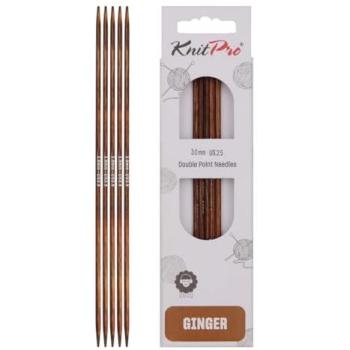 Ginger 3 mm Double‑Ended Knitting Pins, 15 cm Length – Set of Six (Groves & Thames)