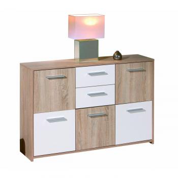 Credenza 5 Ante 2 Cassetti Colore Rovere e Bianco Laccato