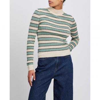 Jersey Glitter de mujer Vila Sía: Rayas en verde sobre fondo beige