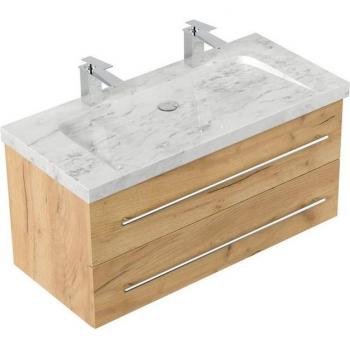 YAMO 100 White-Marmor Badmöbel-Set – Eiche Gold Unterschrank