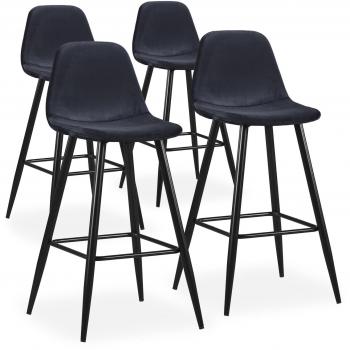 Menzzo 4 chaises de bar en velours noir