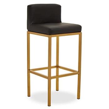 Premier Housewares Black PU Bar Chair, Gold Accent – Indoor Glam Stool