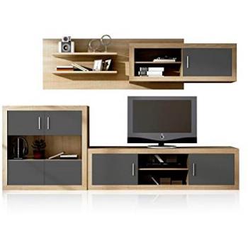 Salón Modular Duehome Nuka V8, Conjunto de Muebles de Salón, Acabado en Cambria y Gris Grafito, Medidas: 290 cm (Largo) x 175 cm (Alto)