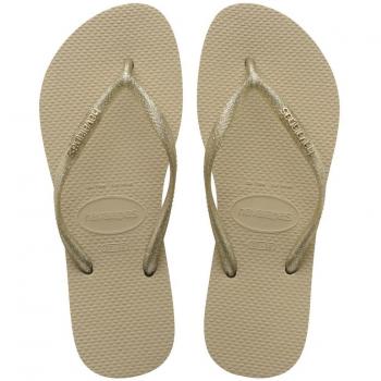 Havaianas Damen Slim Logo Metallic Zehentrenner, Beige (Sand Grey/Light Golden)