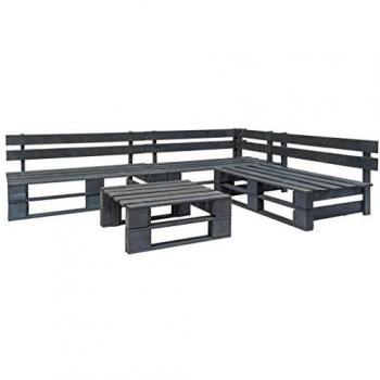 VidaXL Set Lounge da Giardino 4 Pezzi Pallet Grigio