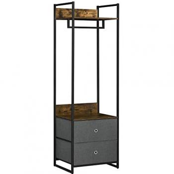 HOMCOM Clothes Rail, Metal Coat Stand, Garment Rack With 2 Fabric Storage Drawer