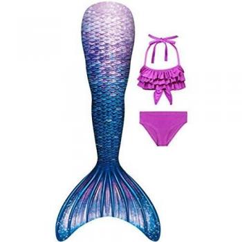 Sirena Costumi per Bambine – Coda e Bikini, 3 parti, no pinna