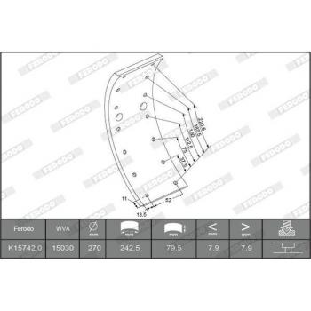 Calços de travão FERODO K15742.0-F3549 para travão de tambor