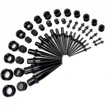 Kit de stretching auriculaire 50 éléments : jauges, expandeurs, tunnels et bouchons acryliques