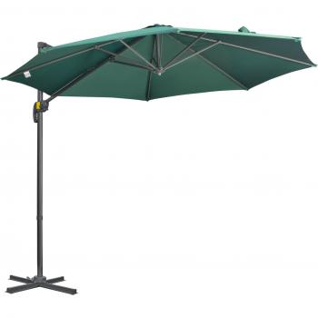 Outsunny Cantilever Parasol 3x3m with Cross Base, 360° Rotating Garden Umbrella with Crank Handle and Tilt, Green