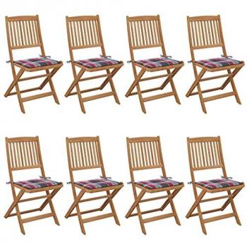 Conjunto de 8 Cadeiras Dobráveis para Exterior com Almofadas de Acácia