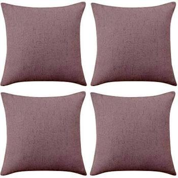 Deconovo Textured Square Cushion Covers, 18x18 Inches, Pink, Invisible Zipper, Pack of 4