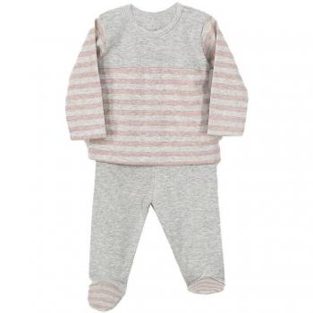 CANESU 1‑Month Grey Striped Long Sleeve Pack