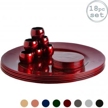 18pc Dark Red Glossy Metallic Melamine Charger Plates Dining Set