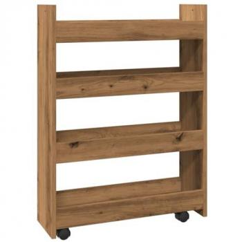 Chariot de rangement étroit en chêne artisanal 4 niveaux