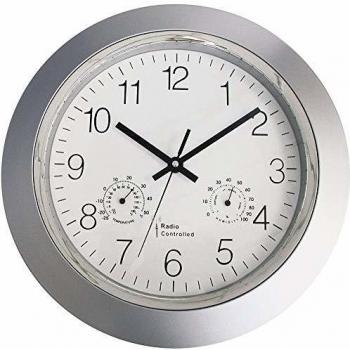 Silberne EUROTIME Wanduhr 56004 – Funk & Hygro‑Sensor