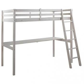 Letto a soppalco in Pino massello sbiancato con scrivania Gedeon 90x190 cm
