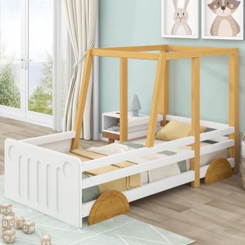 Cabina Merax 90x200 cm – Cuna con Somier Lámina, Ruedas y Anti‑Caídas