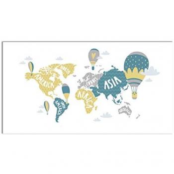 Tapis carte du monde en vinyle avec montgolfières 120x170cm