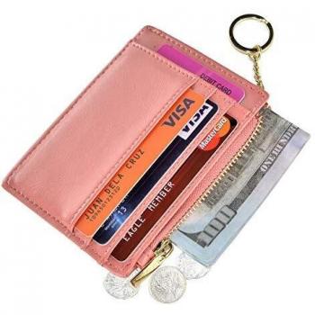 Ehsbuy Zipper Coin Purse Keychain Wallet for Women & Men (Oil Pink)
