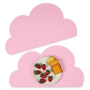 Set di Tovagliette in Silicone per Bambini, 2 Pezzi, Antiscivolo, Design Nuvola, 47,5 x 26,5 cm, Rosa