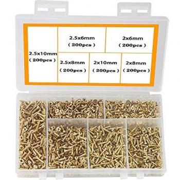 Antique Miniature Screws – 1200 Pack, Golden Self‑Tapping for Hinges