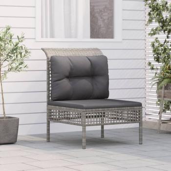 Divano Centrale da Giardino in Polyrattan Grigio con Cuscino Comfort