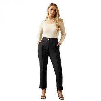 Navy Women's Petite Tapered Trousers with Split Hem