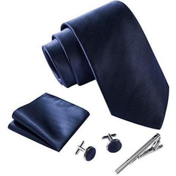 Massi Morino Business‑Look: 1‑teiliges Set – Dunkelblaue Krawatte, Einstecktuch, Manschettenknöpfe & Krawattennadel